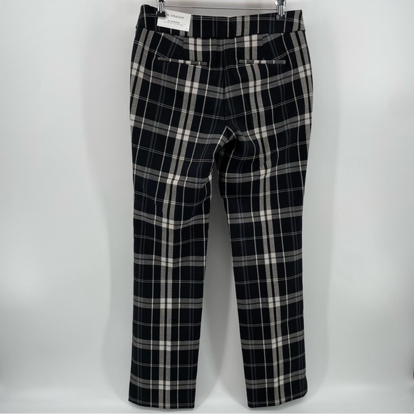 Ann Taylor Womens The Straight Pant Black Blue Plaid 4 New - Picture 3 of 6